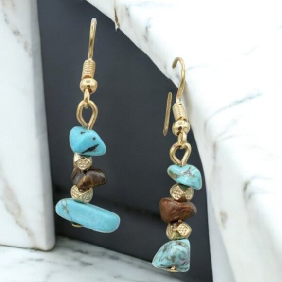 NWOT Cruise Club Turquoise & Tiger Eye Necklace & Earring Set - Picture 2 of 5